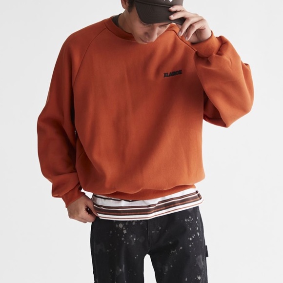 NWT! XLARGE Raglan Crew Neck Sweatshirt Large Brown/ Orange - Picture 3 of 9